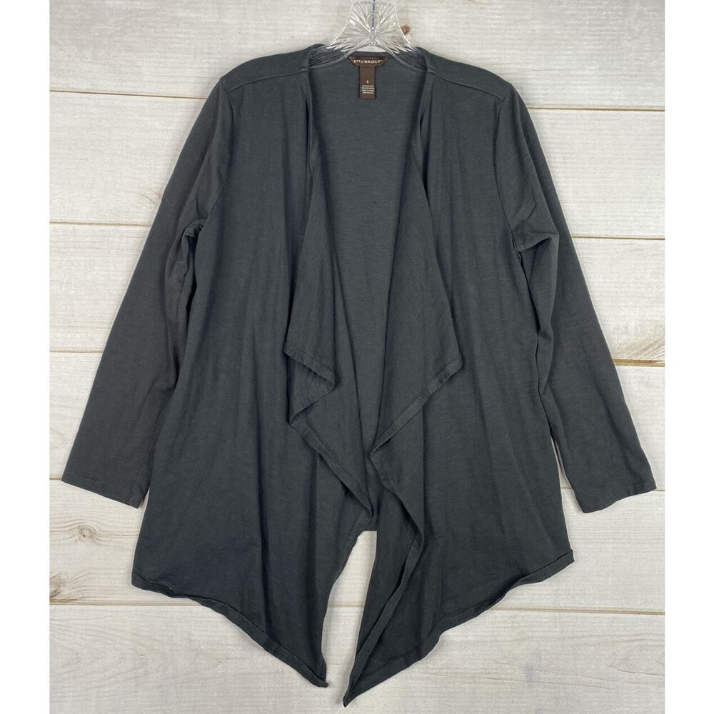 Bit & Bridle Cardigan Womens S Gray Open Front Duster Long Sleeve Stretch Knit